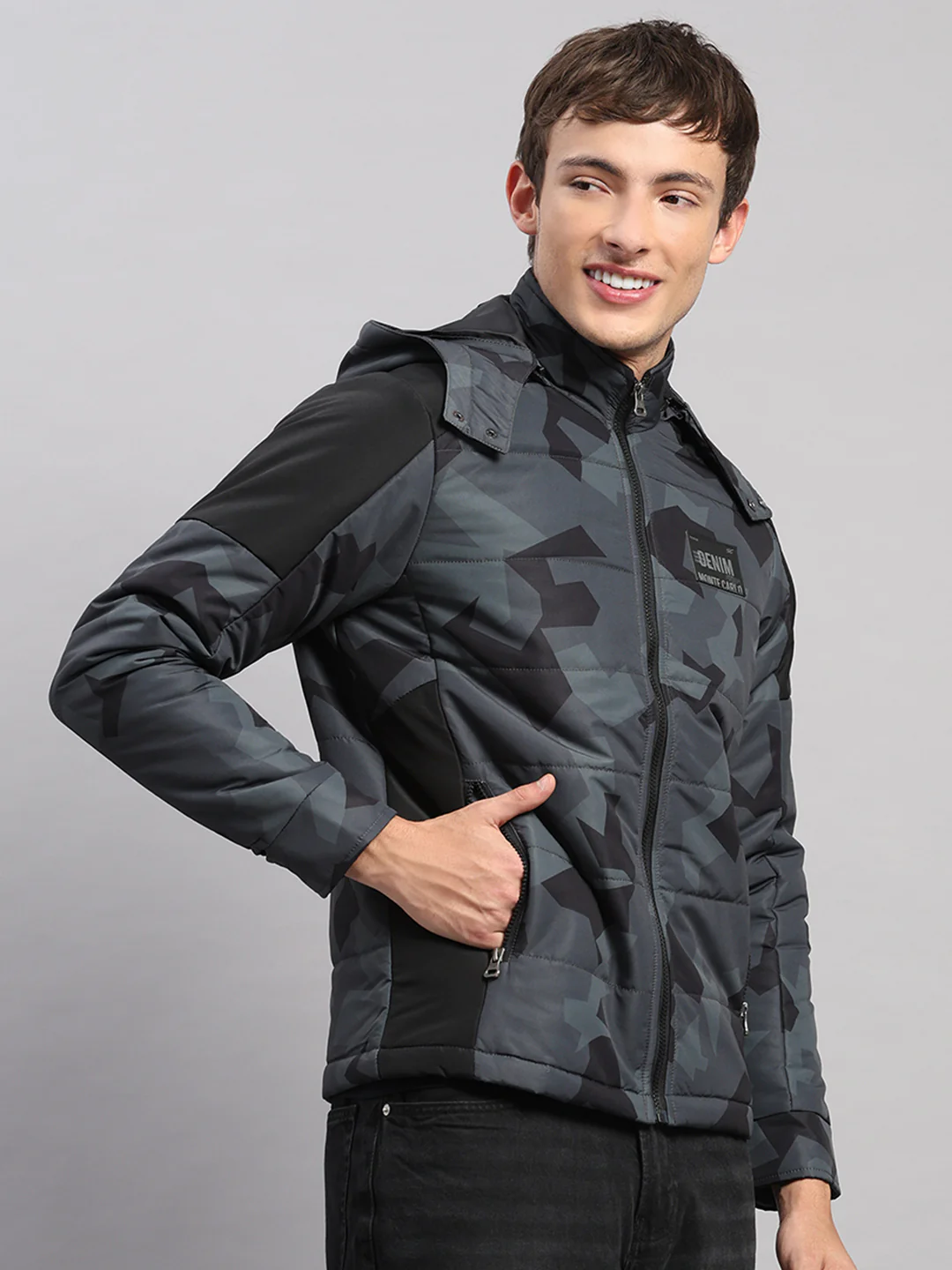 Men Black Printed Hooded Full Sleeve Jacket - Image 4