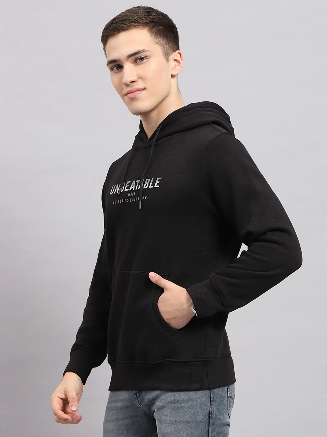 Men Black Printed Hooded Full Sleeve Sweatshirt - Image 3
