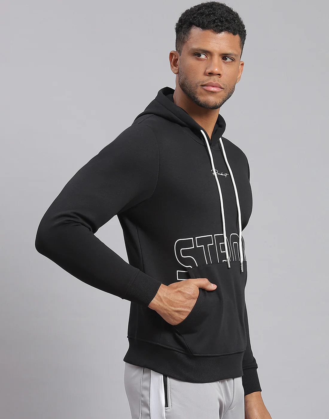 Rock.it Men Black Printed Hooded Full Sleeve Sweatshirt - Image 4