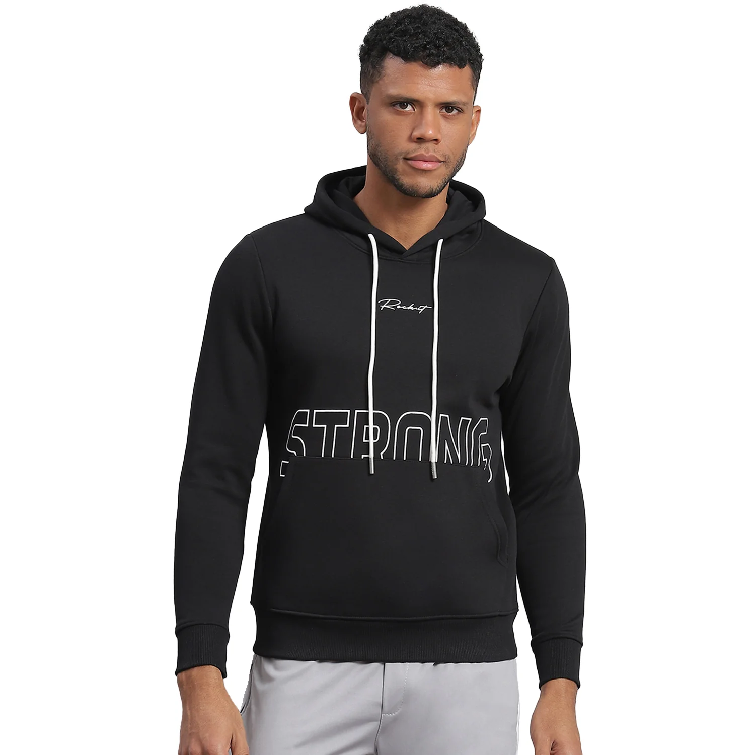 Rock.it Men Black Printed Hooded Full Sleeve Sweatshirt - Image 5