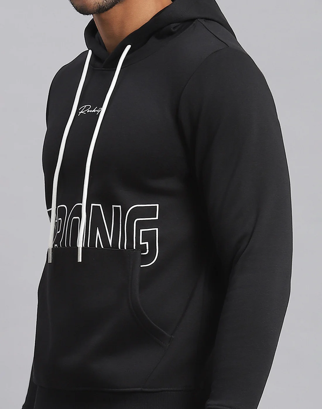 Rock.it Men Black Printed Hooded Full Sleeve Sweatshirt - Image 7