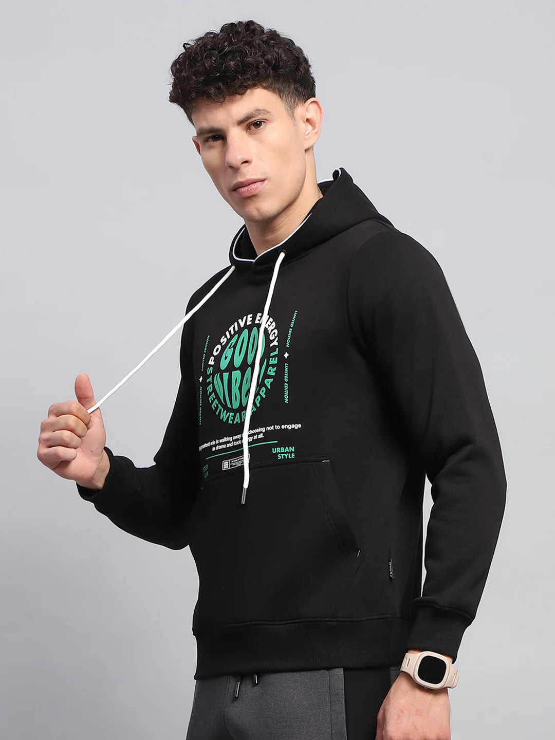 Rock.it Men Black Printed Hooded Full Sleeve Sweatshirt - Image 3