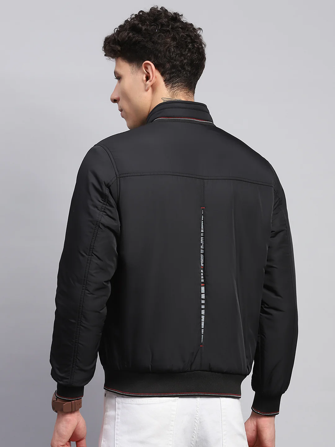 Men Black Printed Mock Neck Full Sleeve Jacket - Image 5