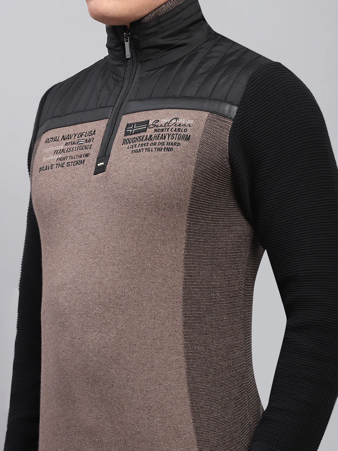 Men Black Printed Mock Neck Full Sleeve Pullover - Image 7