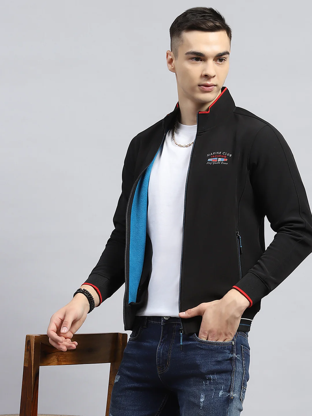 Men Black Printed Mock Neck Full Sleeve Sweatshirt - Image 6