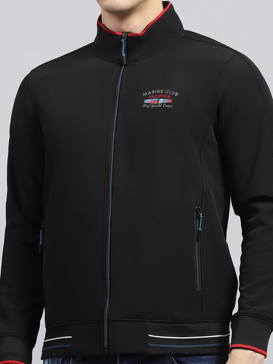 Men Black Printed Mock Neck Full Sleeve Sweatshirt - Image 7