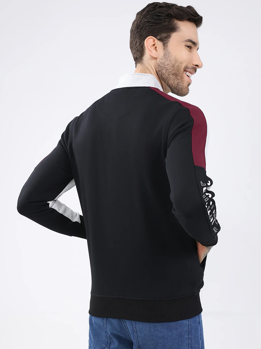 Men Black Printed Mock Neck Full Sleeve Sweatshirt - Image 5