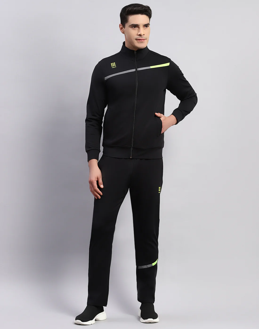 Rock.it Men Black Printed Mock Neck Full Sleeve Tracksuit - Image 2