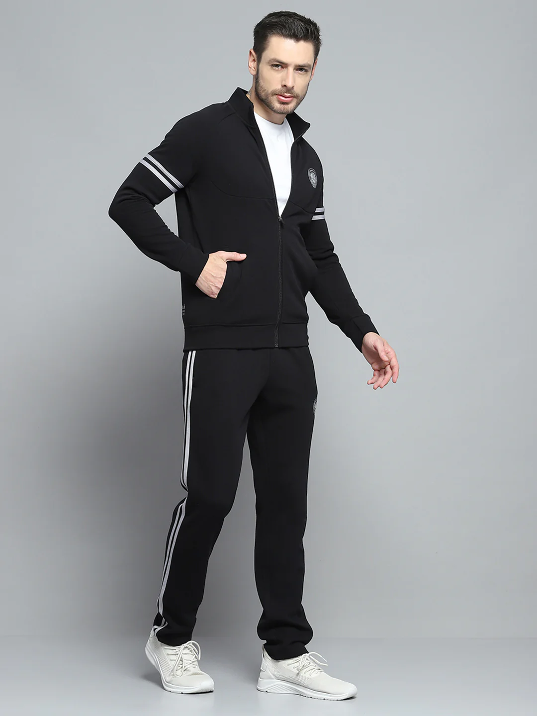 Rock.it Men Black Printed Mock Neck Full Sleeve Winter Tracksuit - Image 4