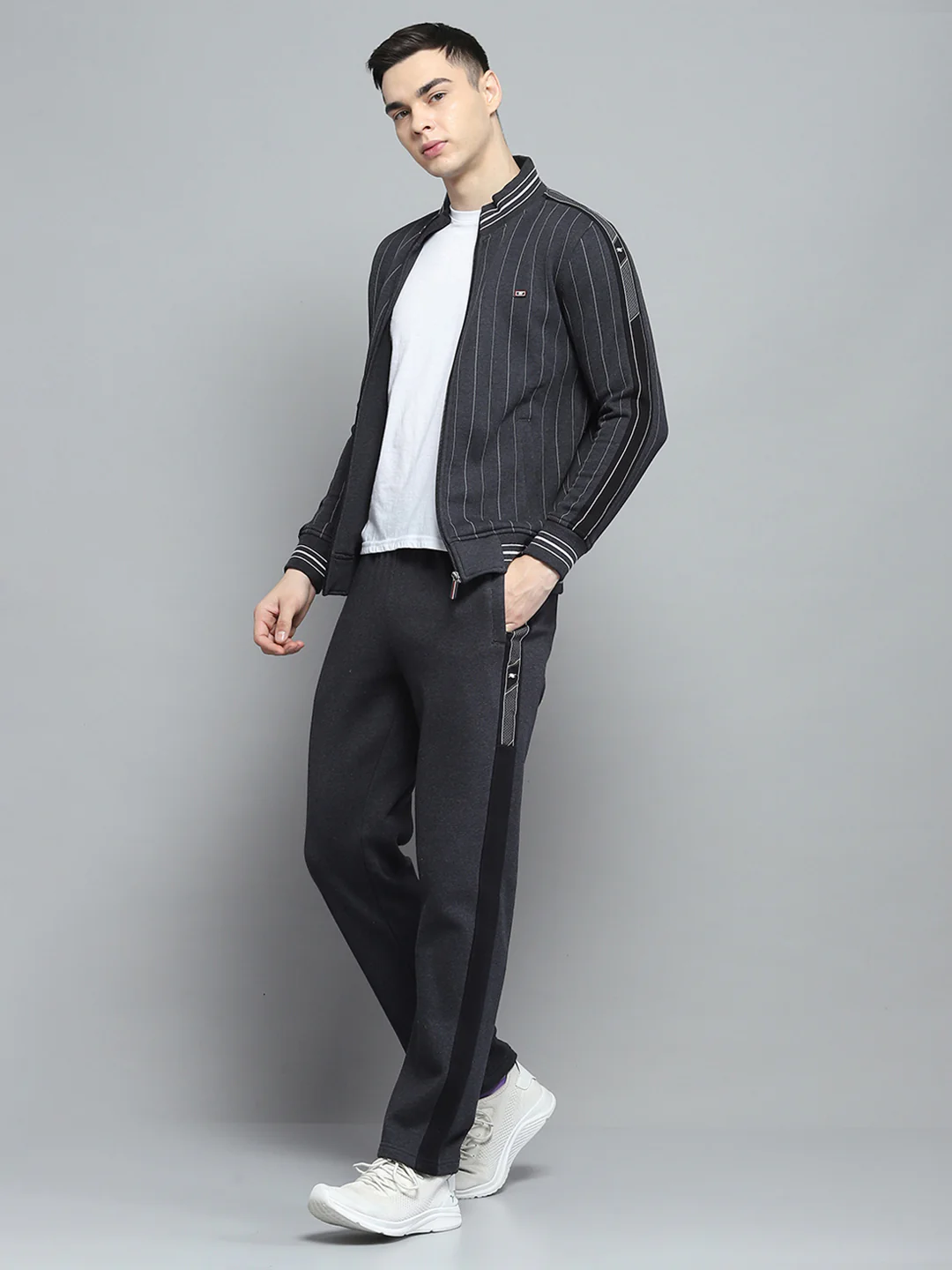 Men Black Printed Mock Neck Full Sleeve Winter Tracksuit - Image 2