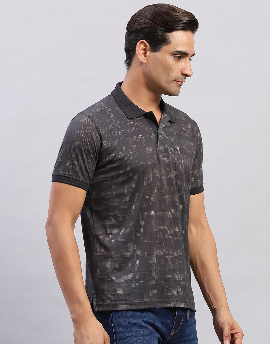 Men Black Printed Polo Collar Half Sleeve T-Shirt - Image 4