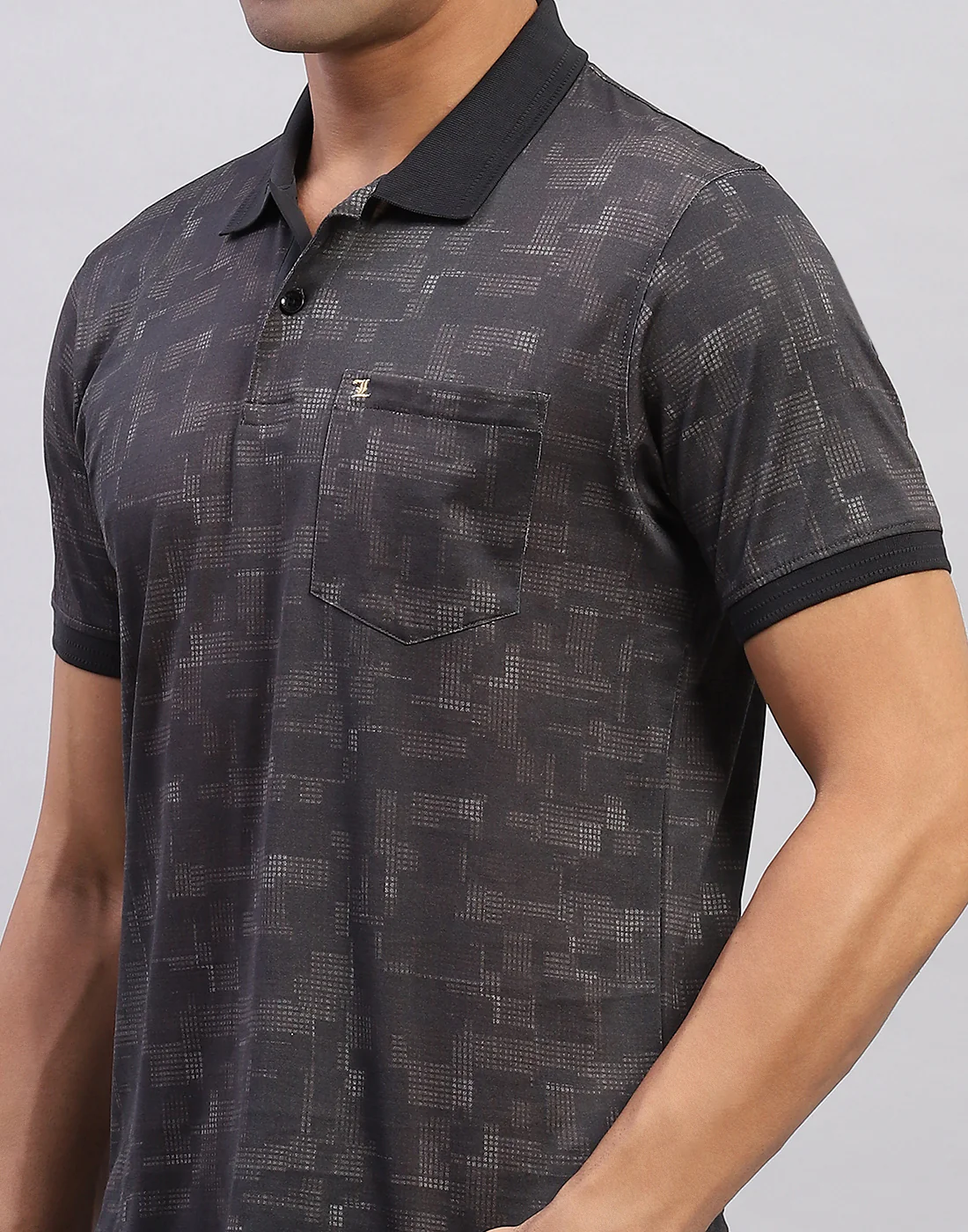 Men Black Printed Polo Collar Half Sleeve T-Shirt - Image 6