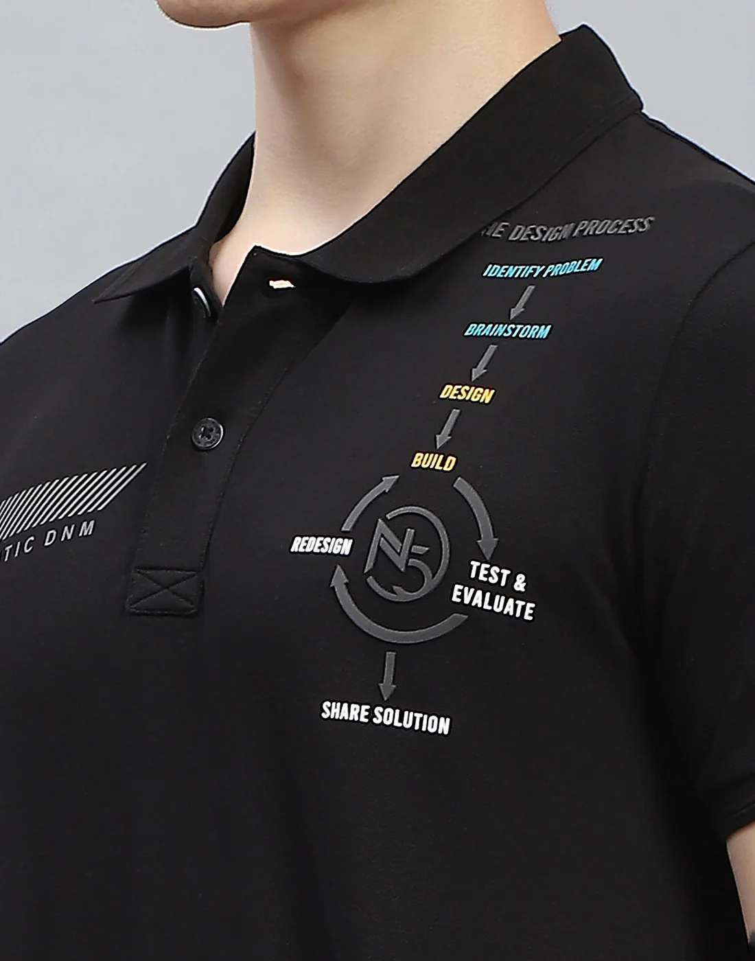 Men Black Printed Polo Collar Half Sleeve T-Shirt - Image 7