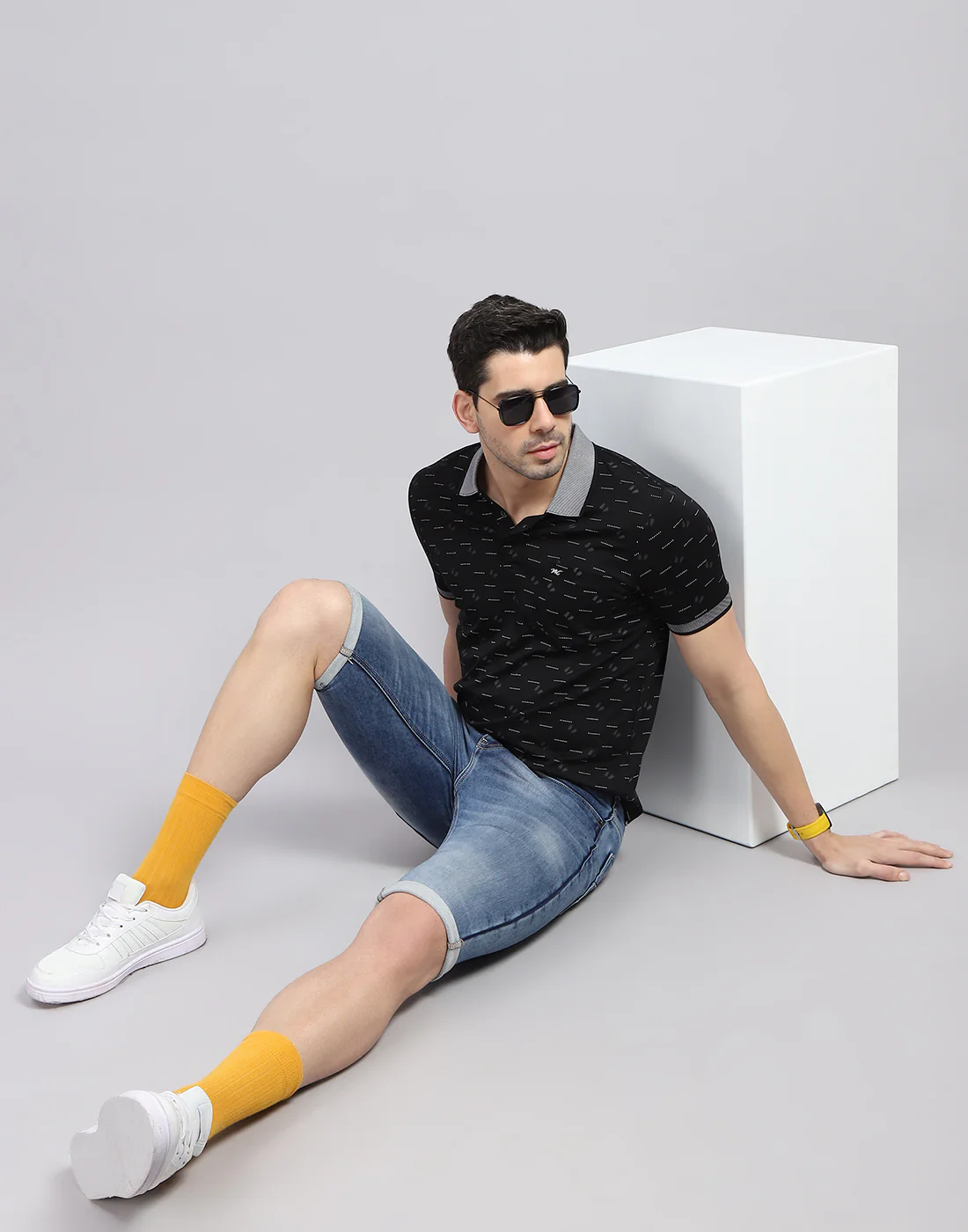 Men Black Printed Polo Collar Half Sleeve T-Shirt - Image 3