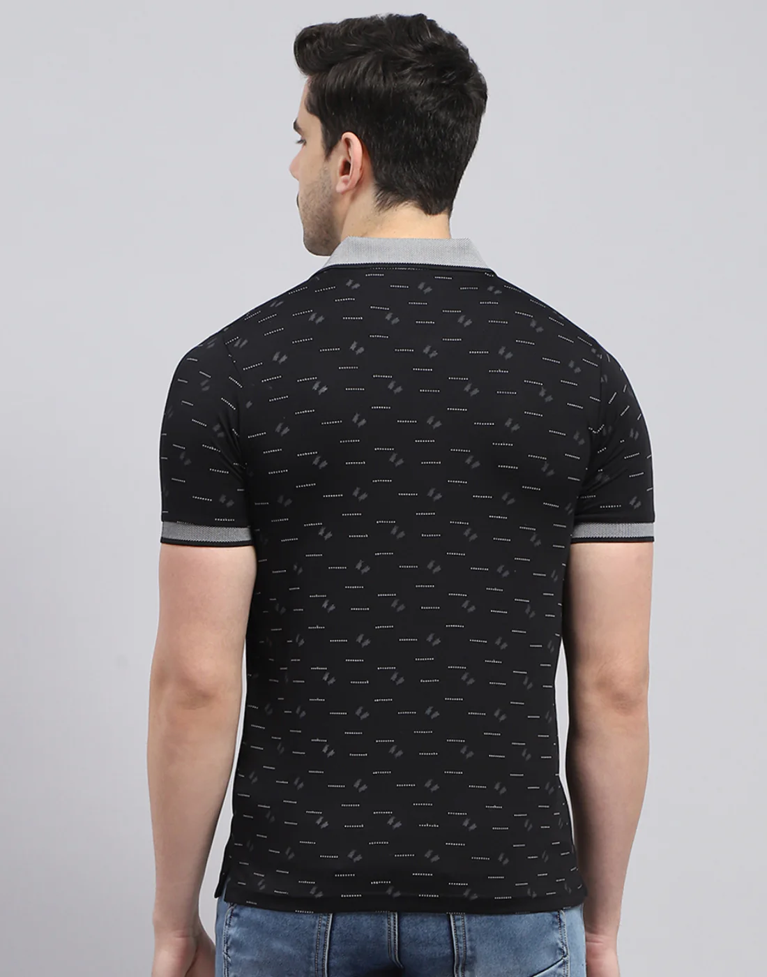 Men Black Printed Polo Collar Half Sleeve T-Shirt - Image 6