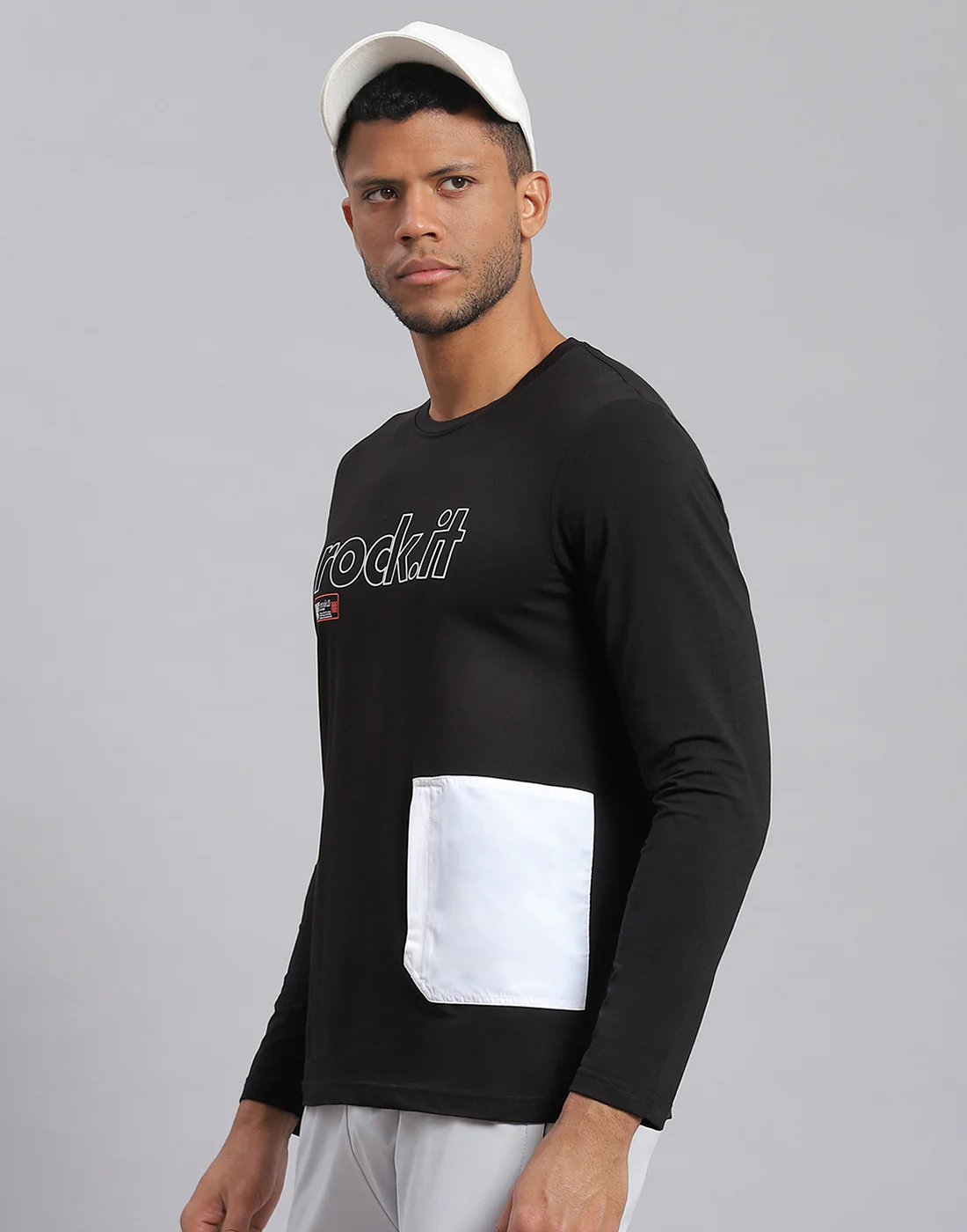 Rock.it Men Black Printed Round Neck Full Sleeve Active T-Shirt - Image 3