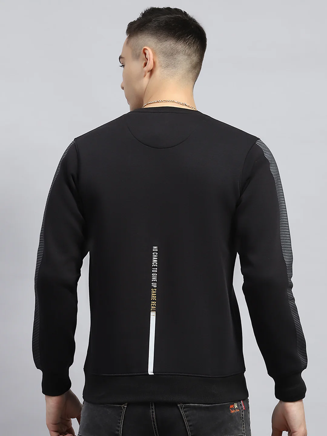 Men Black Printed Round Neck Full Sleeve Sweatshirt - Image 5