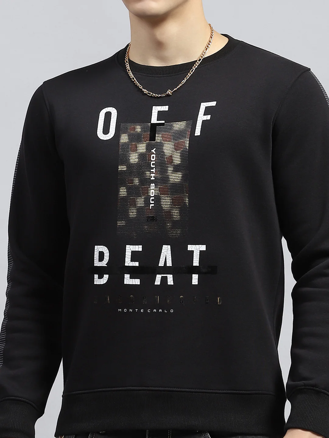 Men Black Printed Round Neck Full Sleeve Sweatshirt - Image 6