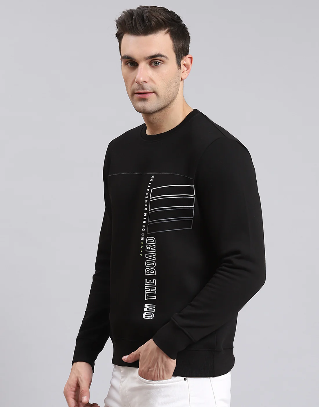 Men Black Printed Round Neck Full Sleeve Sweatshirt - Image 3