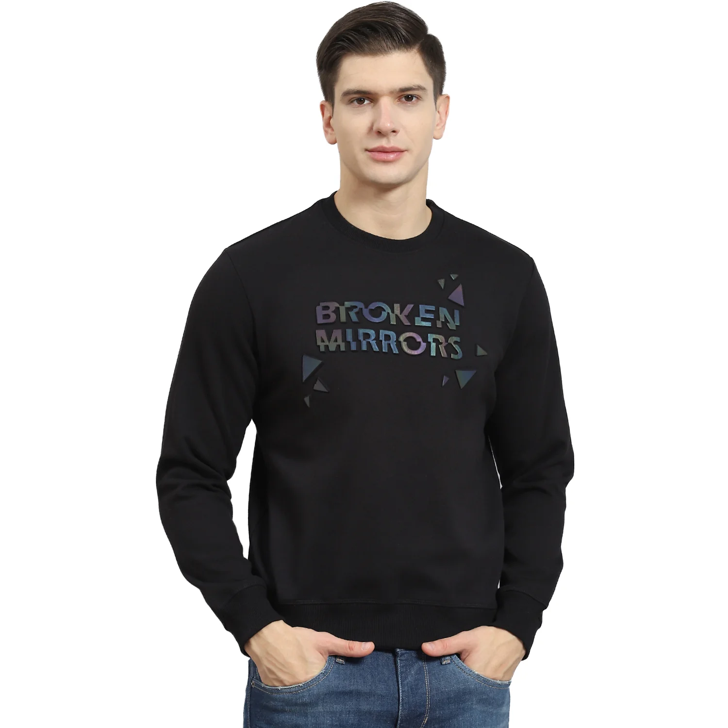 Men Black Printed Round Neck Full Sleeve Sweatshirt - Image 5