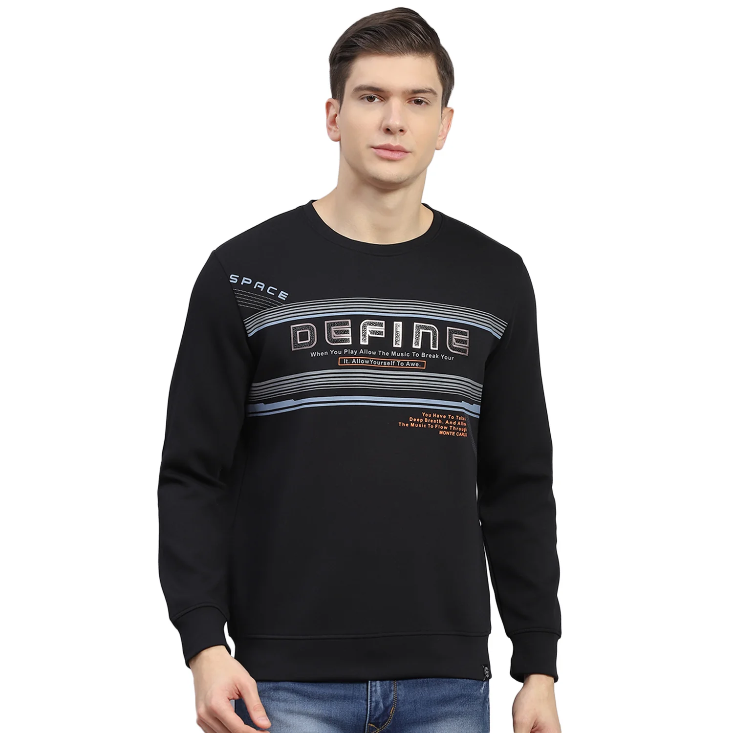 Men Black Printed Round Neck Full Sleeve Sweatshirt - Image 5
