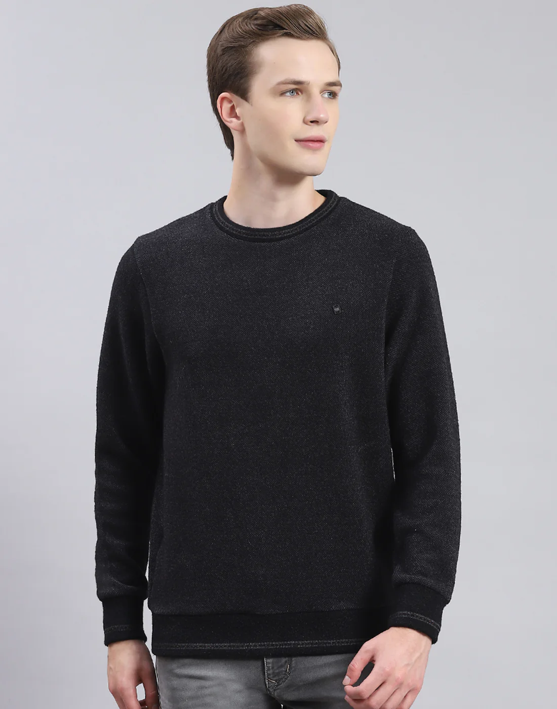 Men Black Printed Round Neck Full Sleeve Sweatshirt - Image 2