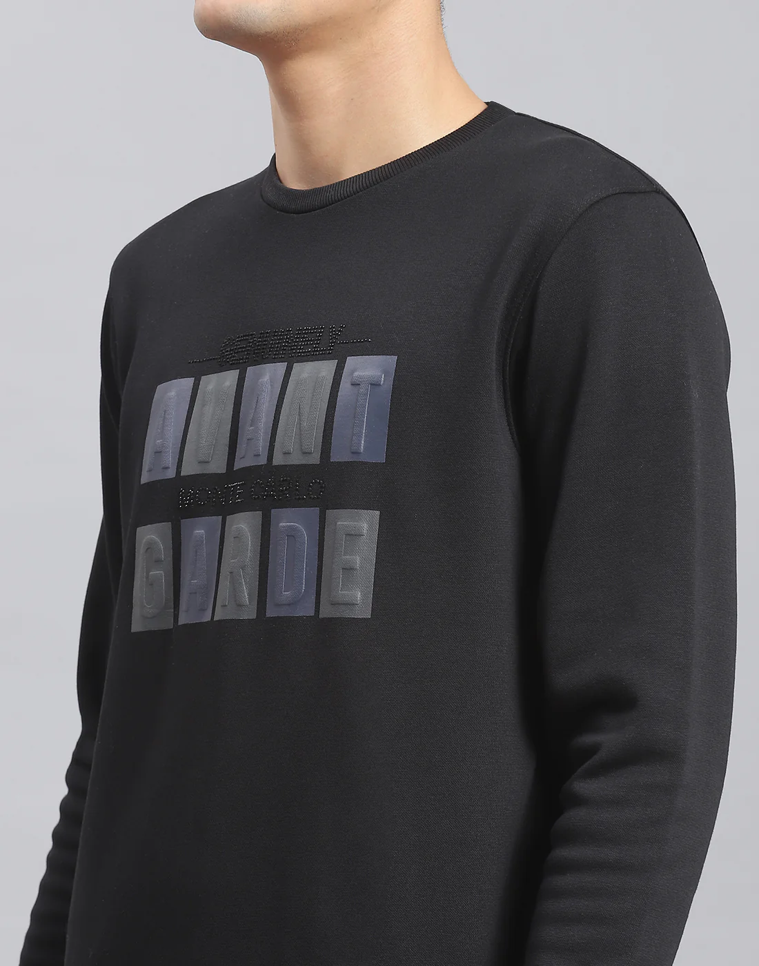 Men Black Printed Round Neck Full Sleeve Sweatshirt - Image 6