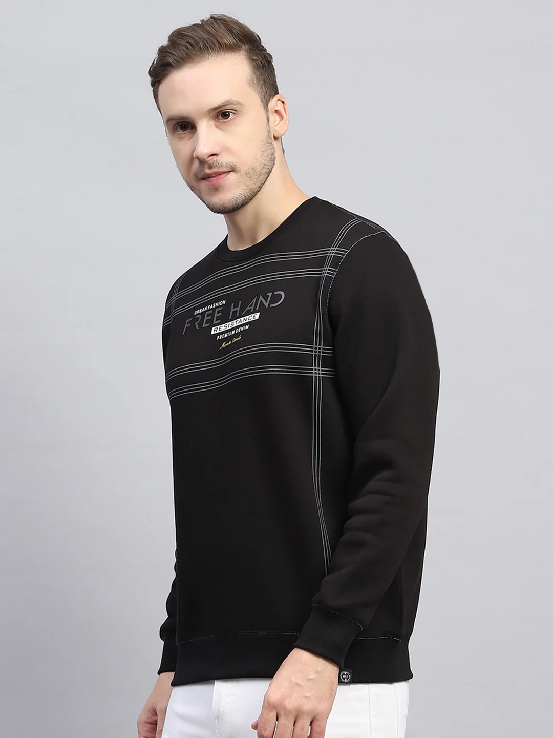 Men Black Printed Round Neck Full Sleeve Sweatshirt - Image 3