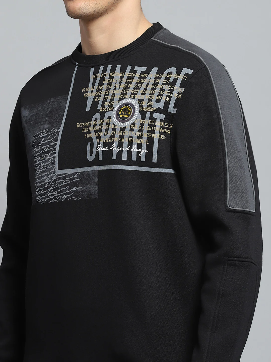 Men Black Printed Round Neck Full Sleeve Sweatshirt - Image 6