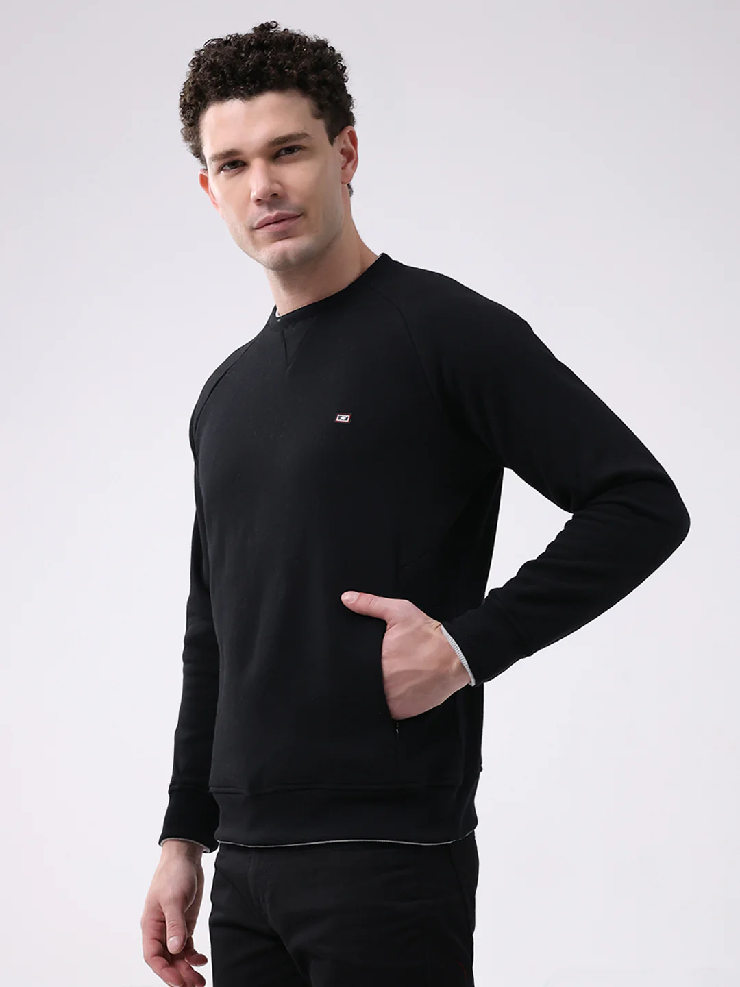 Men Black Printed Round Neck Full Sleeve Sweatshirt - Image 3