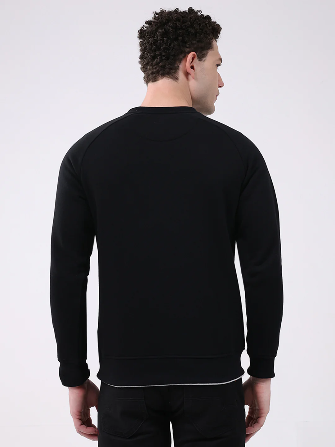 Men Black Printed Round Neck Full Sleeve Sweatshirt - Image 5