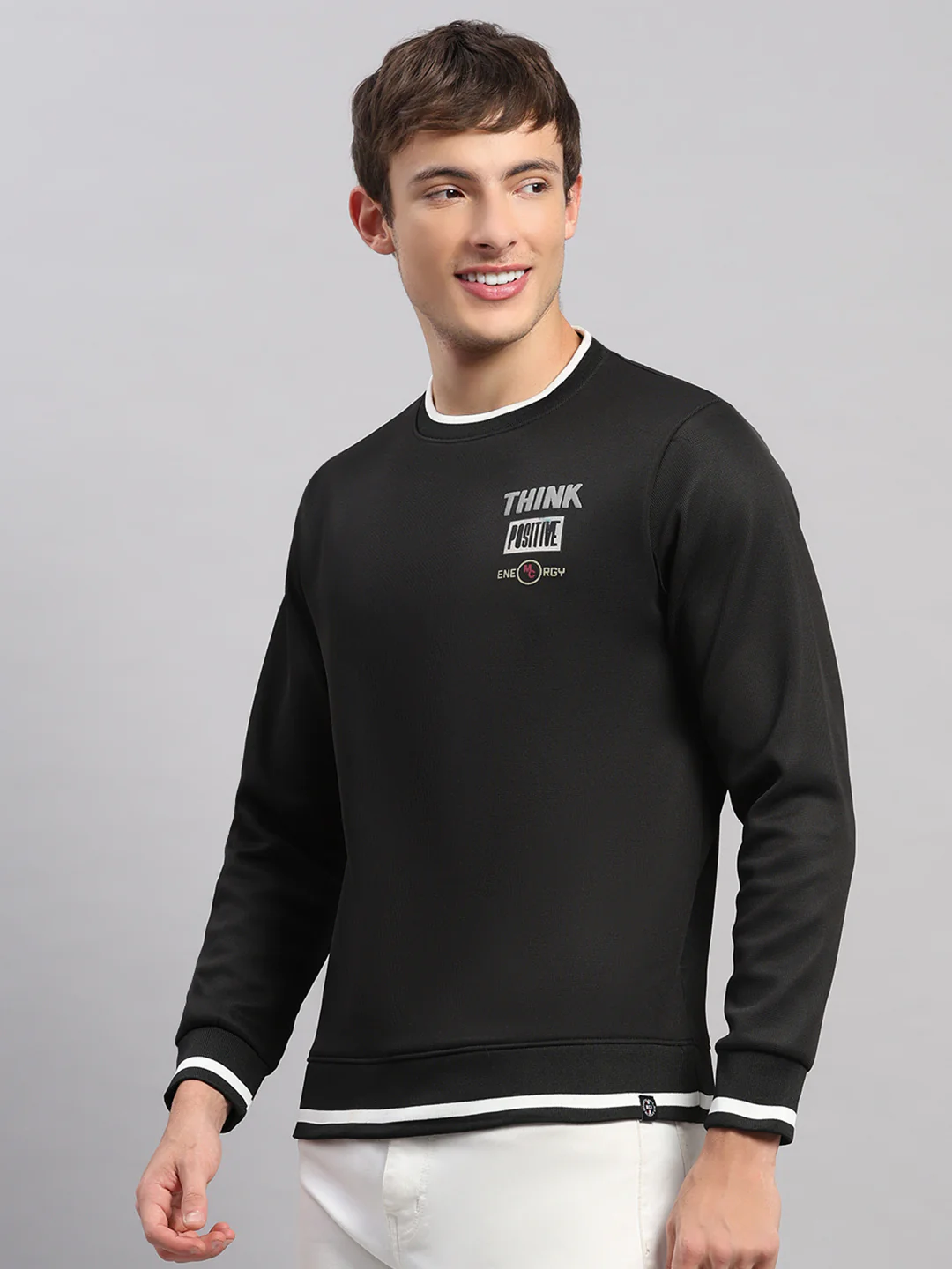 Men Black Printed Round Neck Full Sleeve Sweatshirt - Image 3