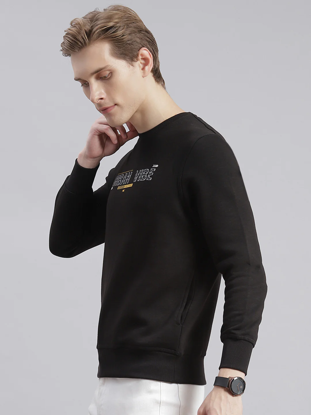 Men Black Printed Round Neck Full Sleeve Sweatshirts - Image 3