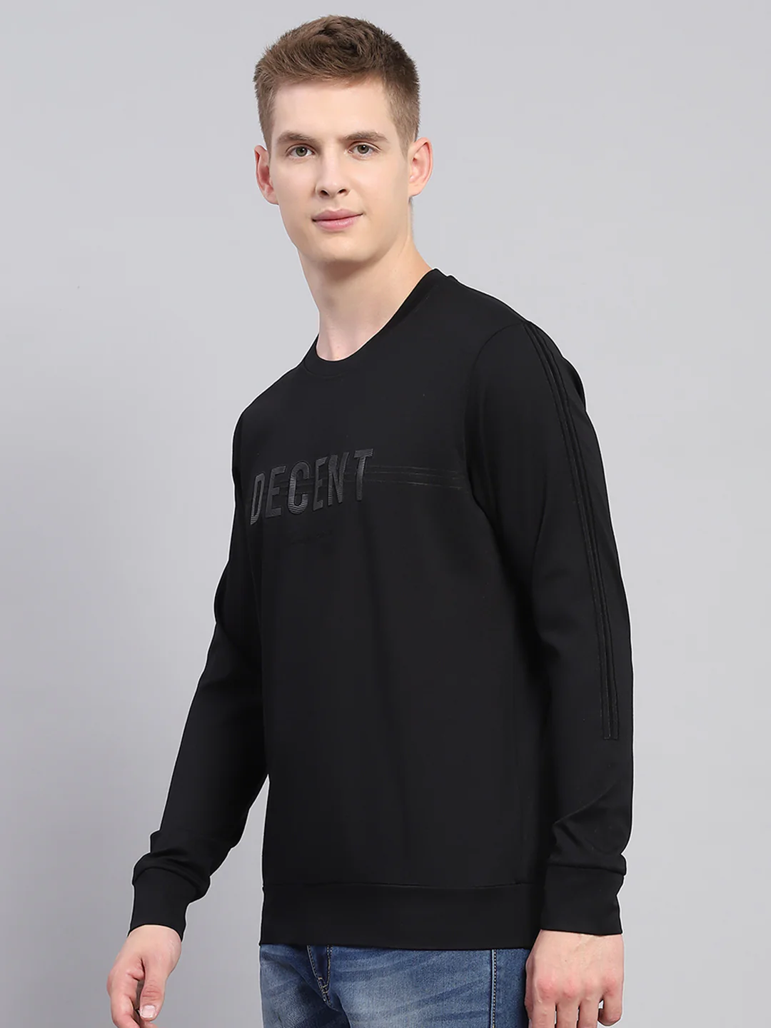 Men Black Printed Round Neck Full Sleeve Winter T-Shirt - Image 3