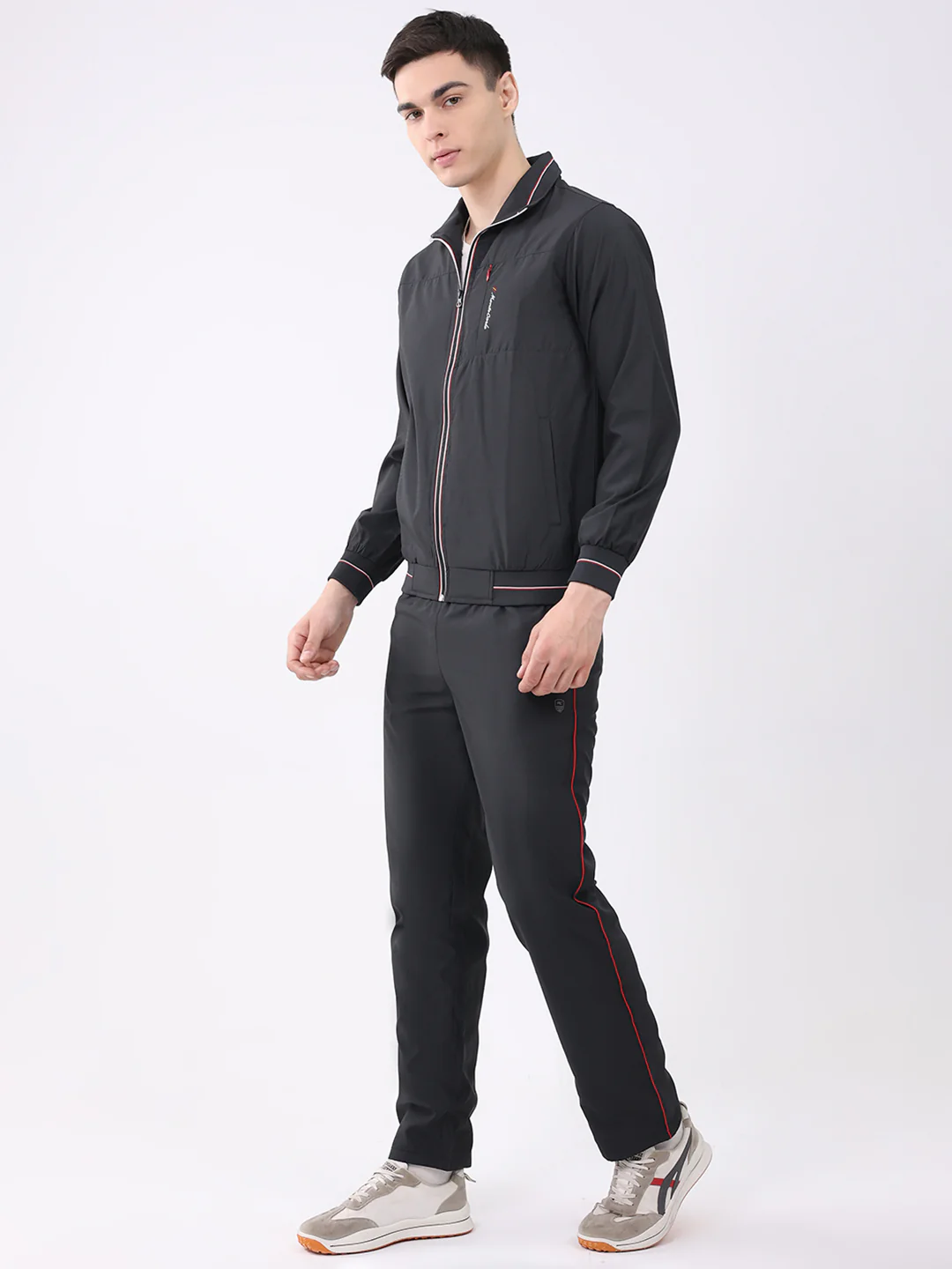 Men Black Printed Round Neck Full Sleeve Winter Tracksuit - Image 3