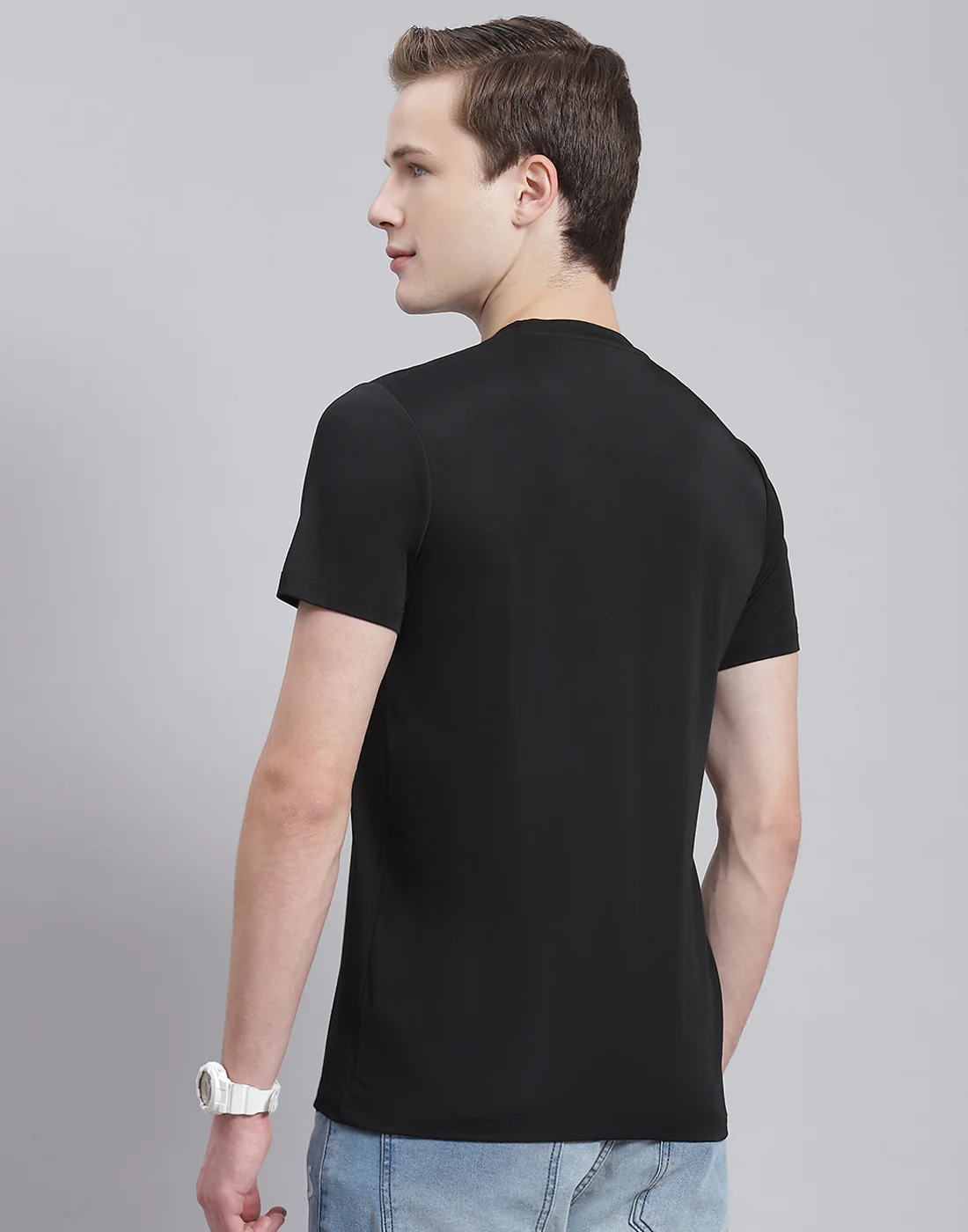 Men Black Printed Round Neck Half Sleeve T-Shirt - Image 5