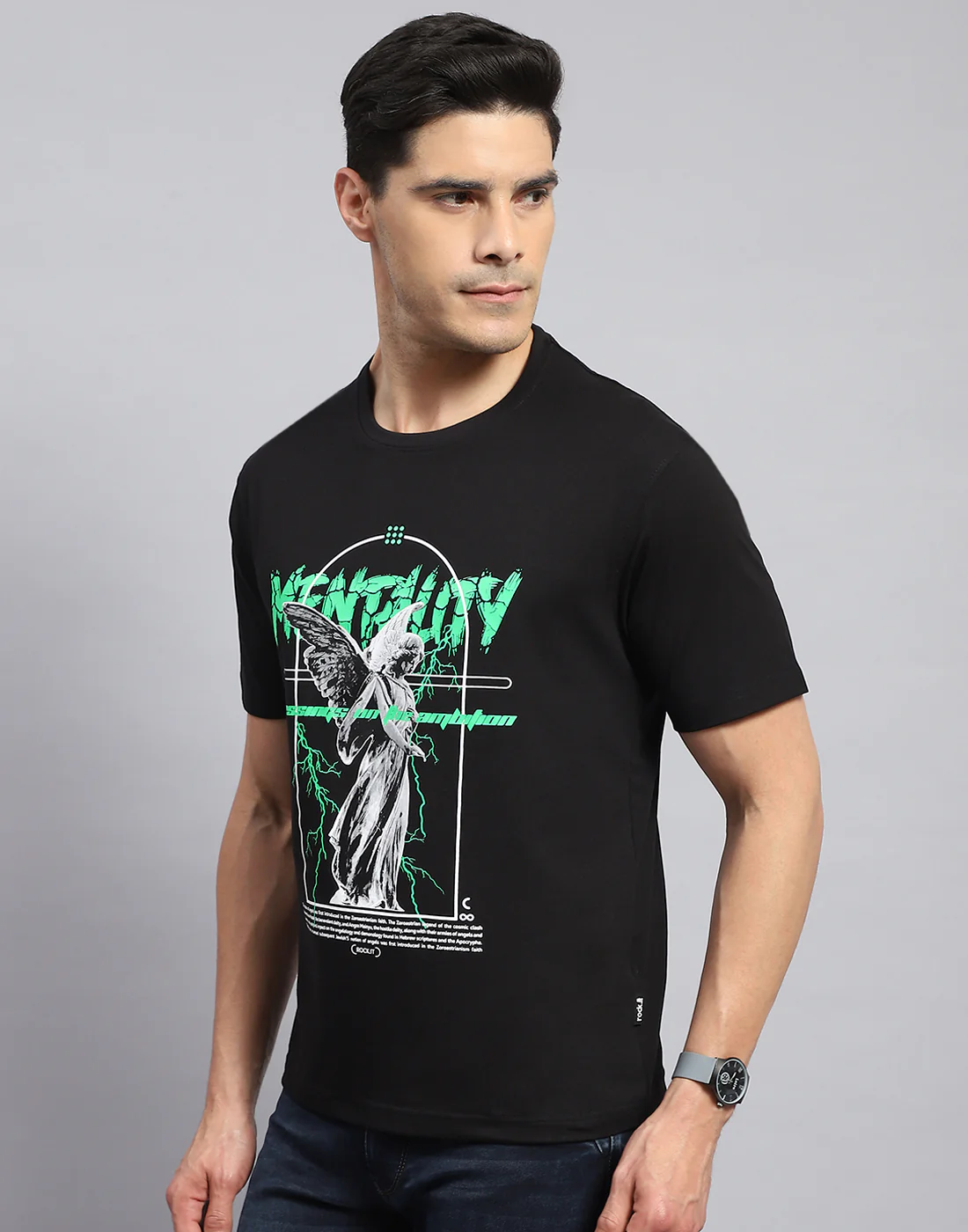 Rock.it Men Black Printed Round Neck Half Sleeve T-Shirt - Image 3