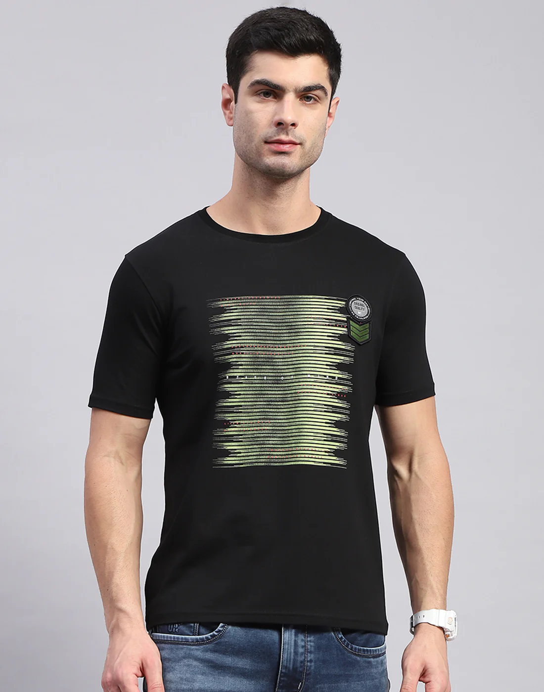 Men Black Printed Round Neck Half Sleeve T-Shirt - Image 3