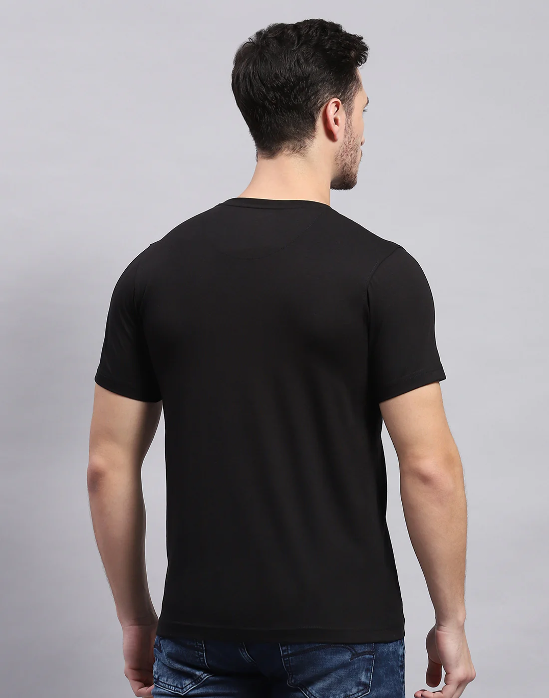 Men Black Printed Round Neck Half Sleeve T-Shirt - Image 5