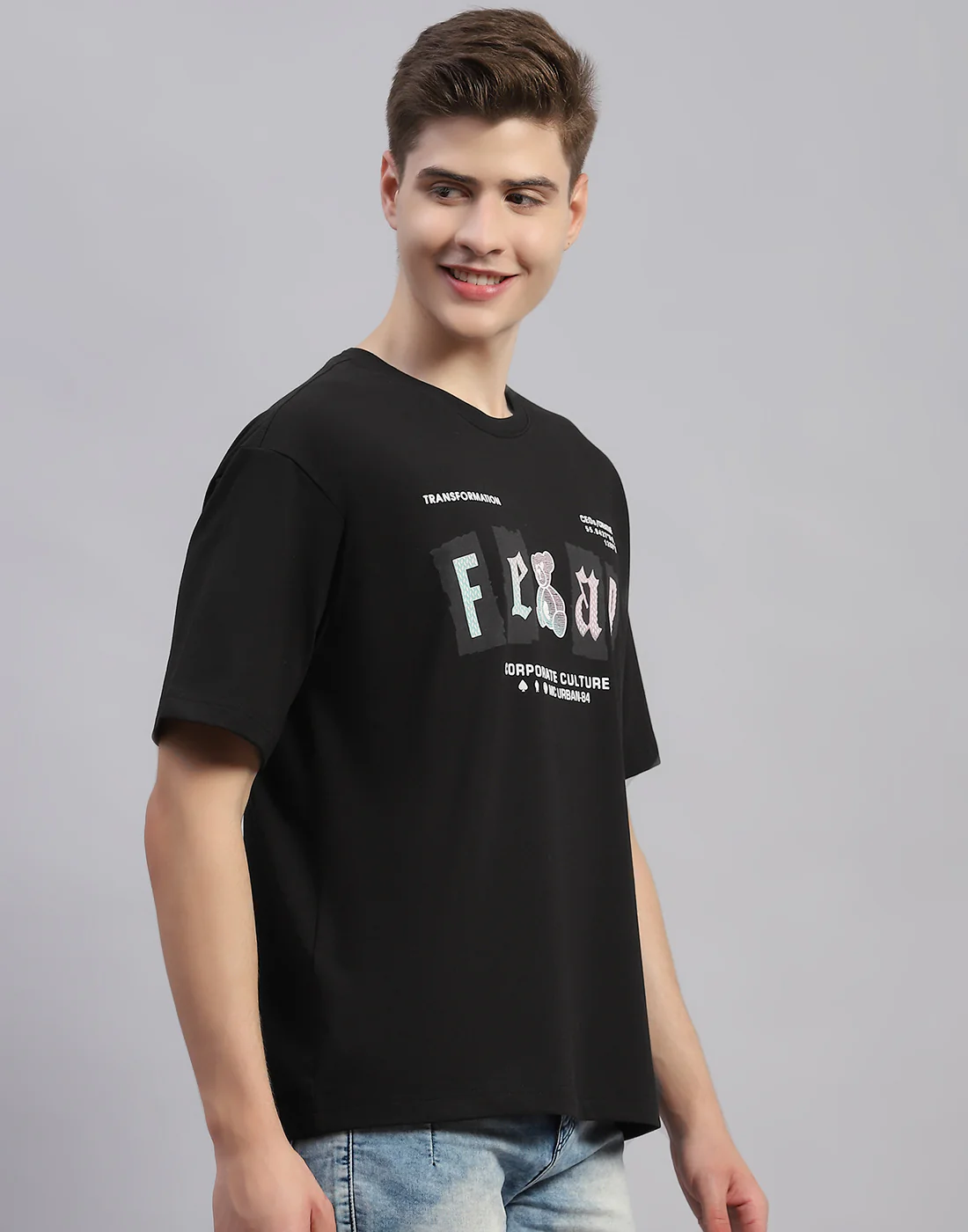 Men Black Printed Round Neck Half Sleeve T-Shirt - Image 4