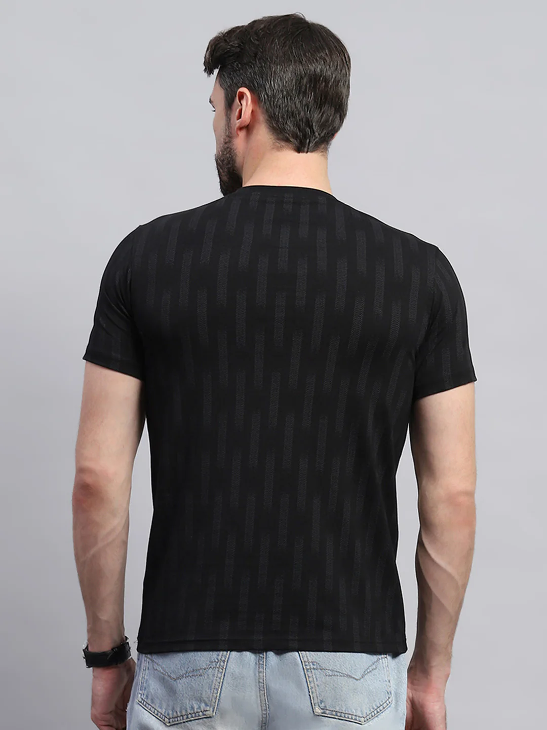 Men Black Printed Round Neck Half Sleeve T-Shirt - Image 5
