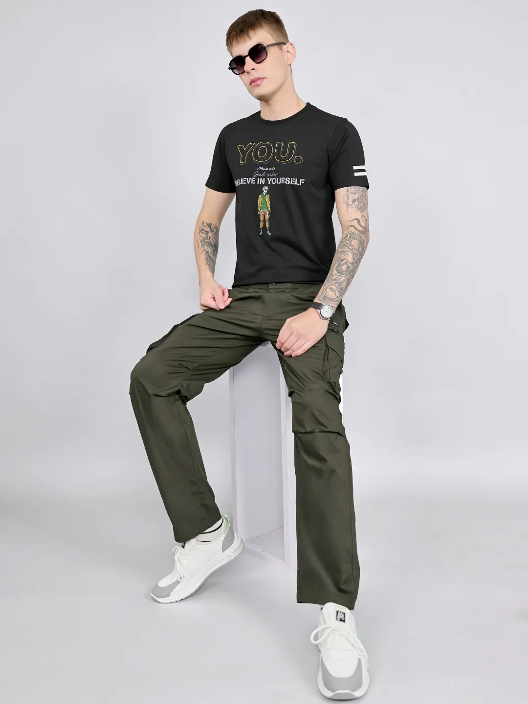 Men Black Printed Round Neck Half Sleeve T-Shirt - Image 6