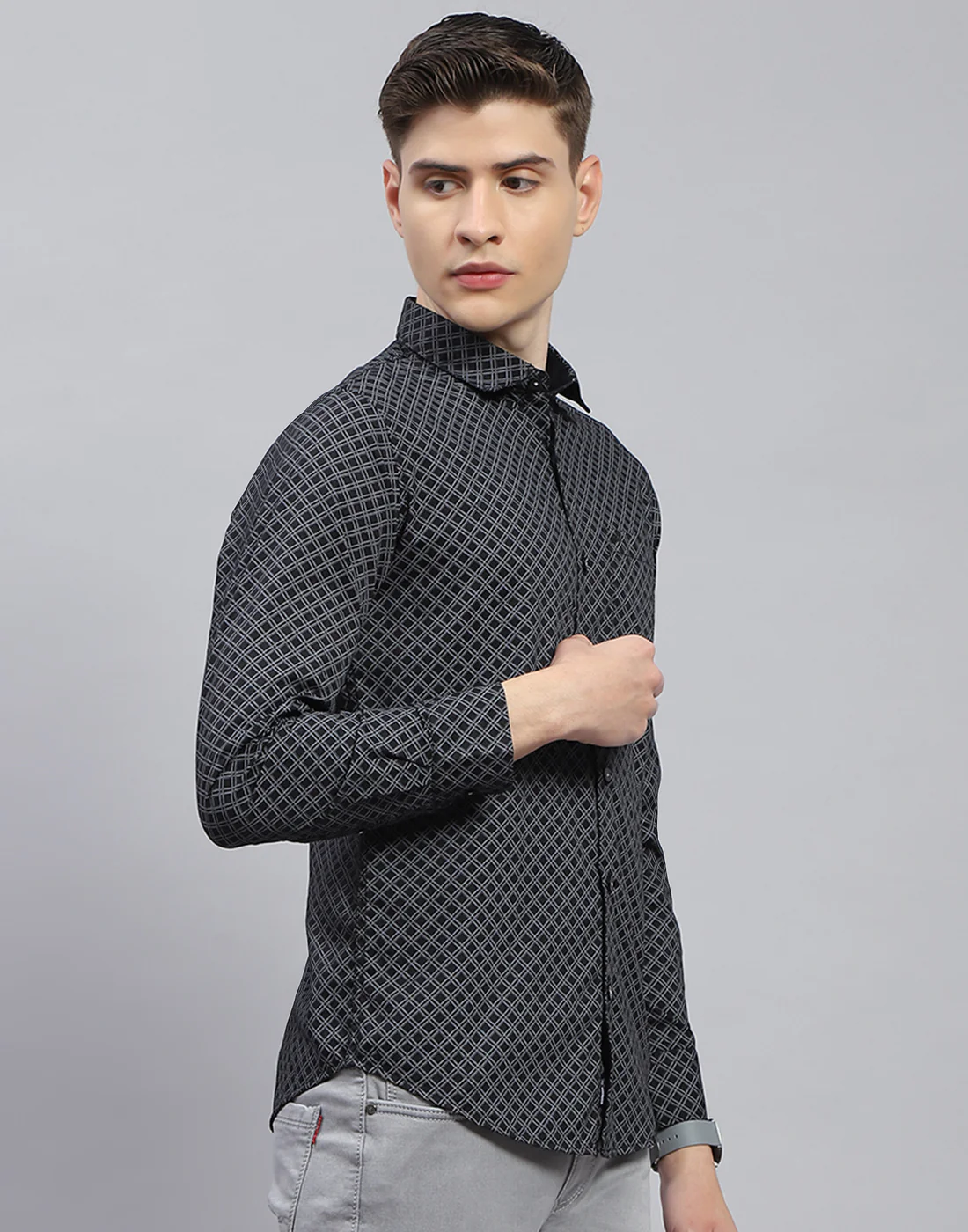 Men Black Printed Spread Collar Full Sleeve Shirt - Image 5