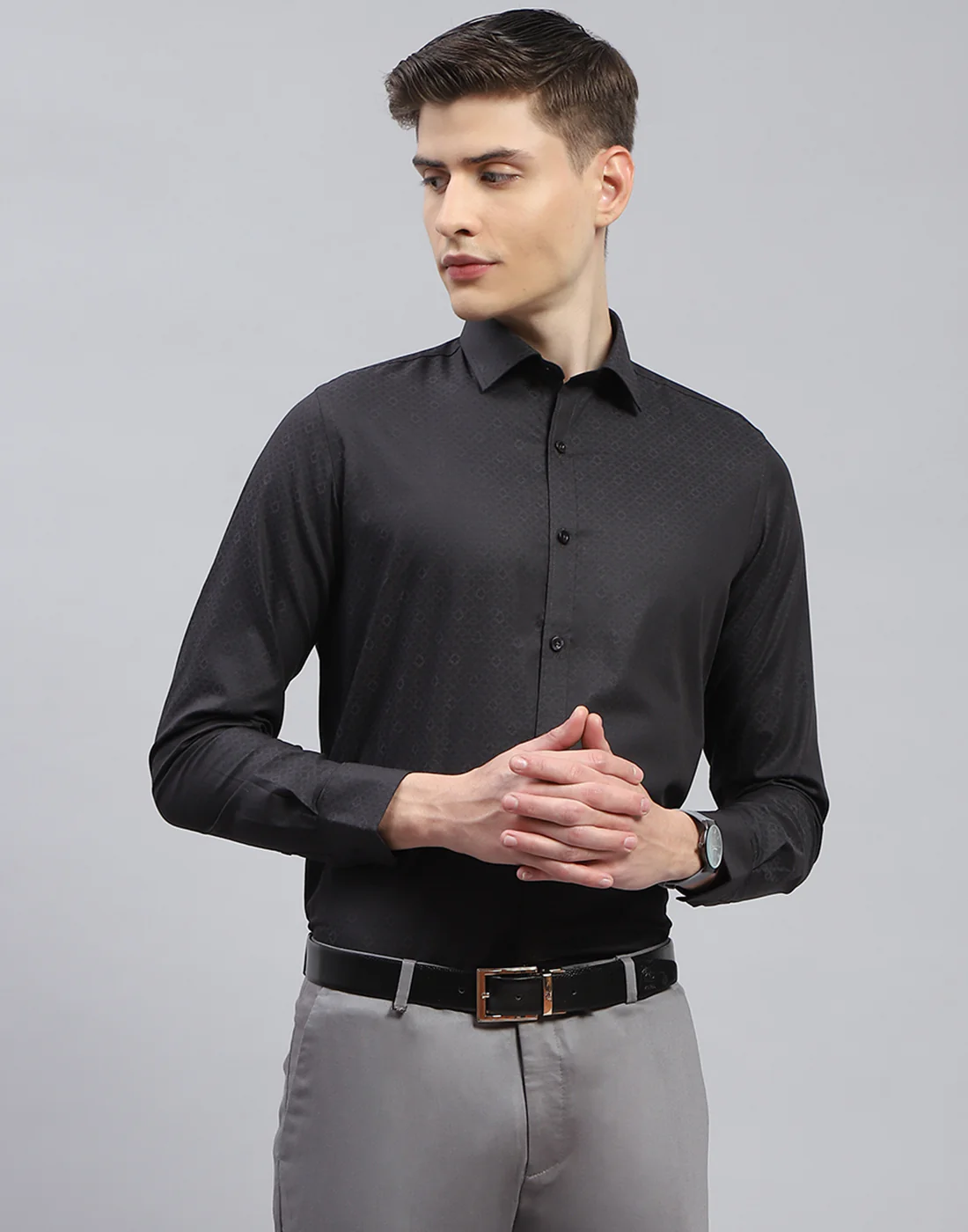 Men Black Printed Spread Collar Full Sleeve Shirt - Image 3