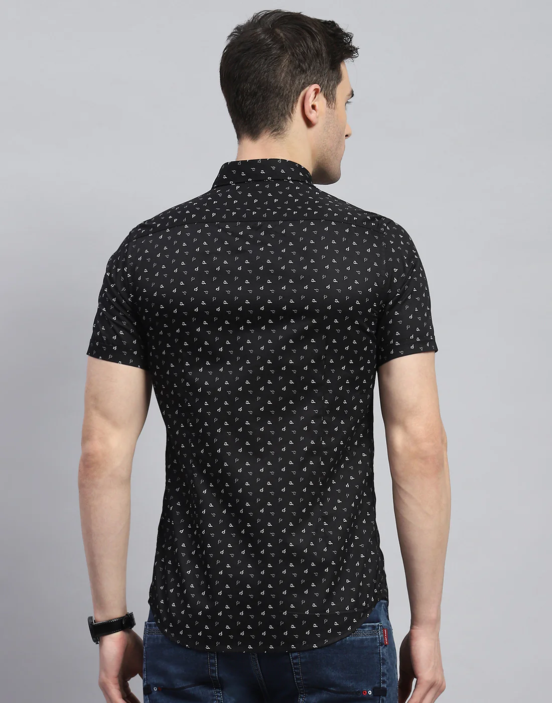Men Black Printed Spread Collar Half Sleeve Shirt - Image 5