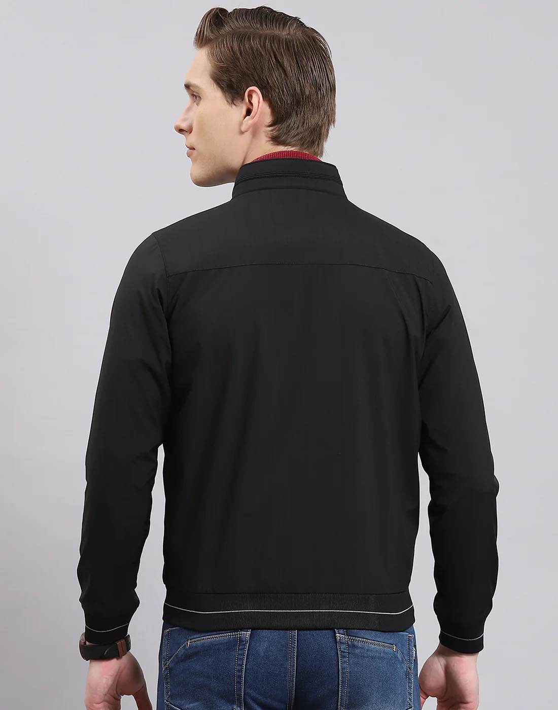 Men Black Printed Stand Collar Full Sleeve Jacket - Image 6