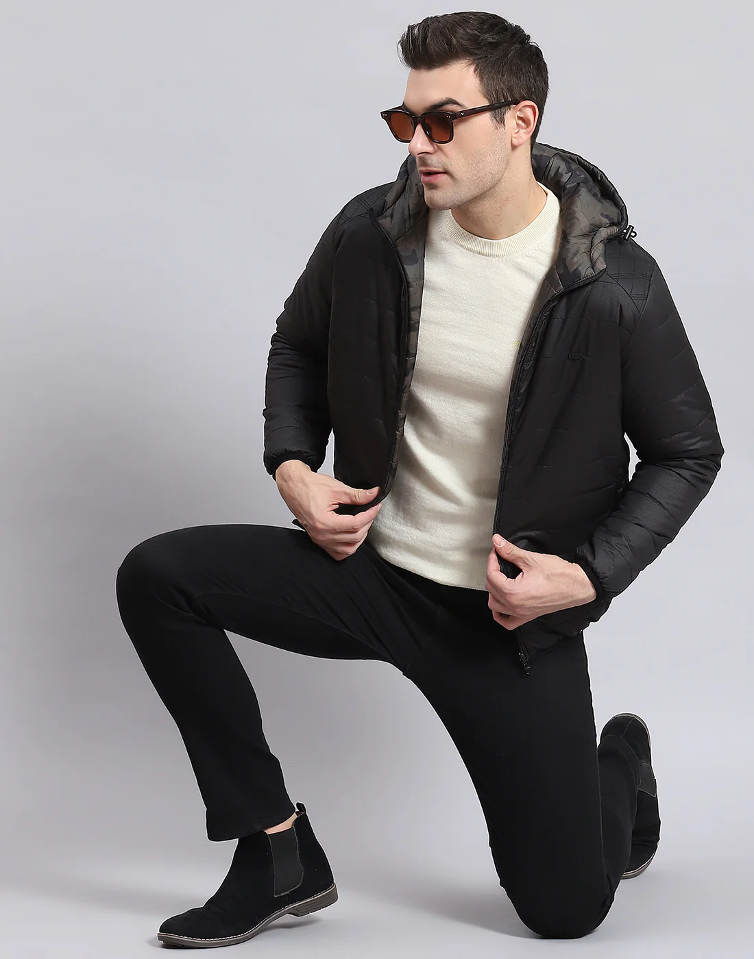 Men Black Printed Stand Collar Full Sleeve Jacket - Image 9