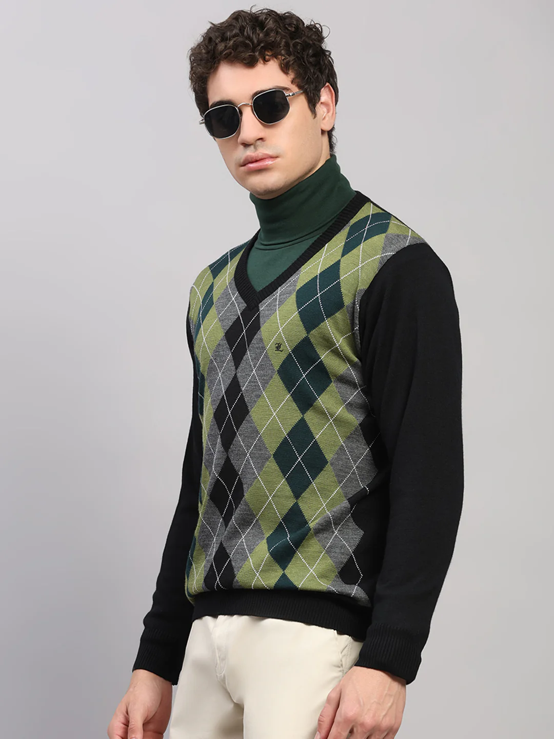 Luxuria Men Black Printed V Neck Full Sleeve Pullover - Image 3