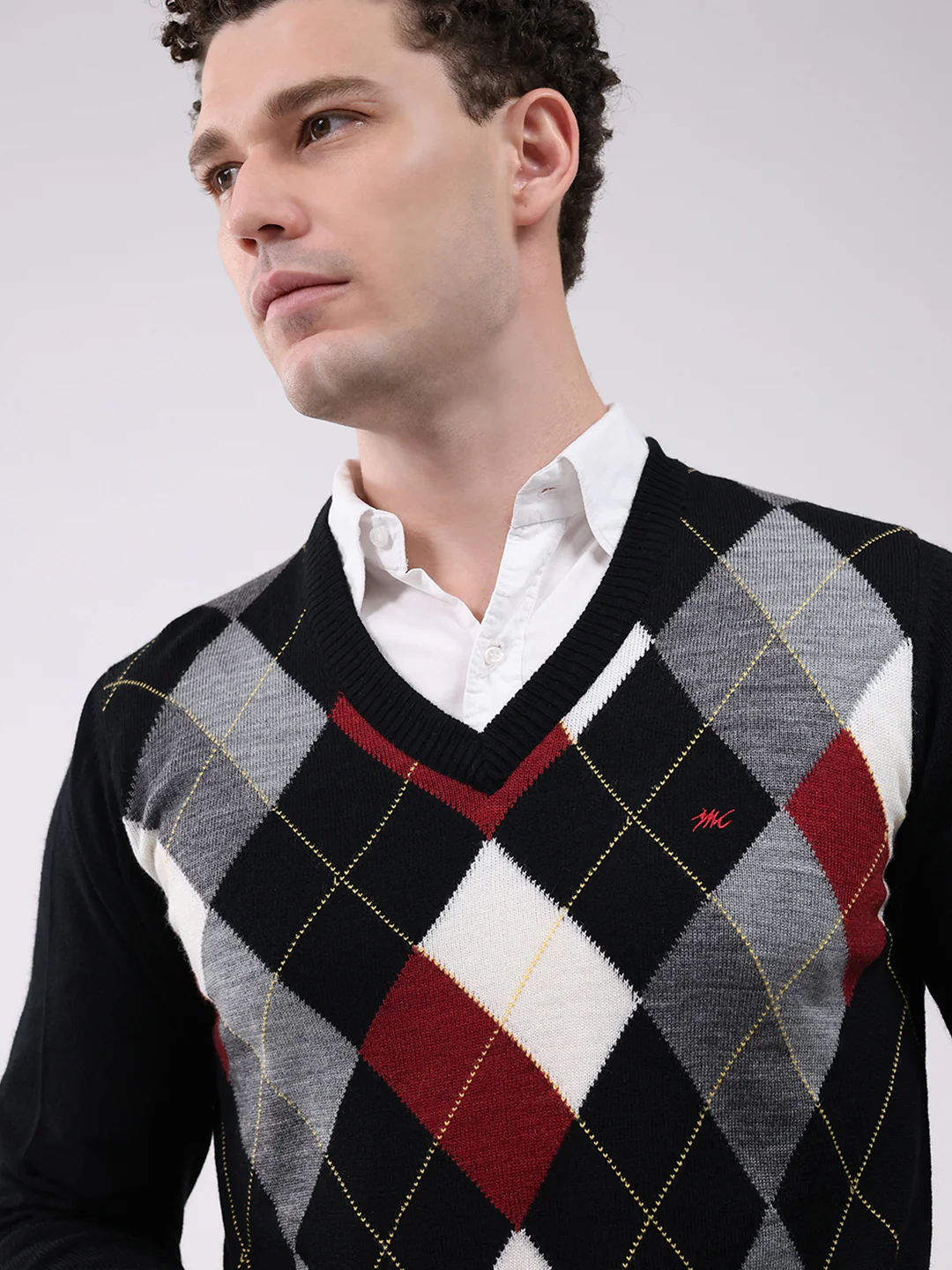 Men Black Printed V Neck Full Sleeve Pullover - Image 7