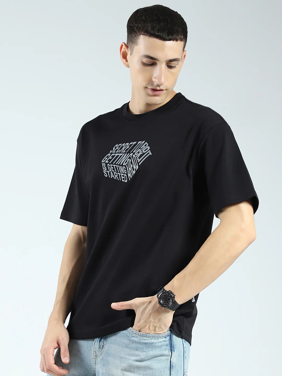 Rock.it Men Black Printed Round Neck Half Sleeve T-Shirt - Image 3
